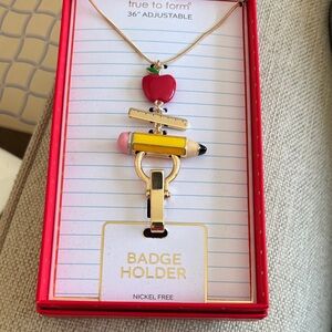 New Apple and Pencil Badge Holder Necklace